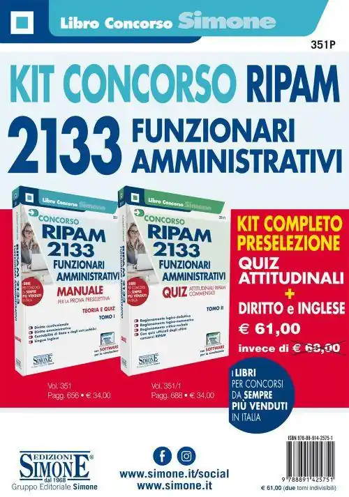 Occasione Imperdibile Concorso 2133 funzionari amministrativi RIPAM. Kit completo preselezione. Quiz Attitudinali. Diritto e Inglese. Con software di simulazione
